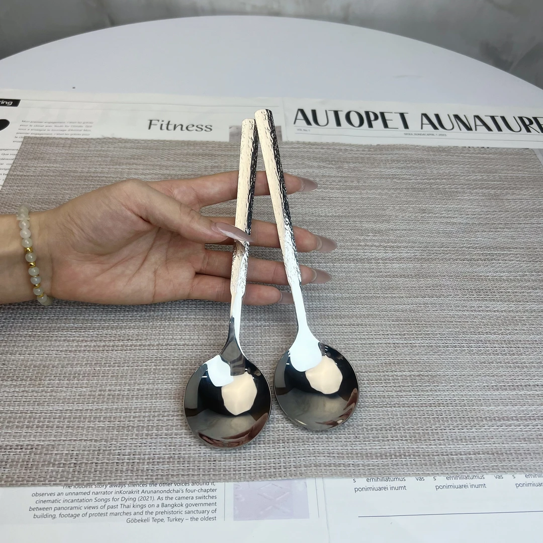 尚佰厨聚加厚不锈钢勺子家用简约吃饭成人汤匙创意长柄儿童圆勺