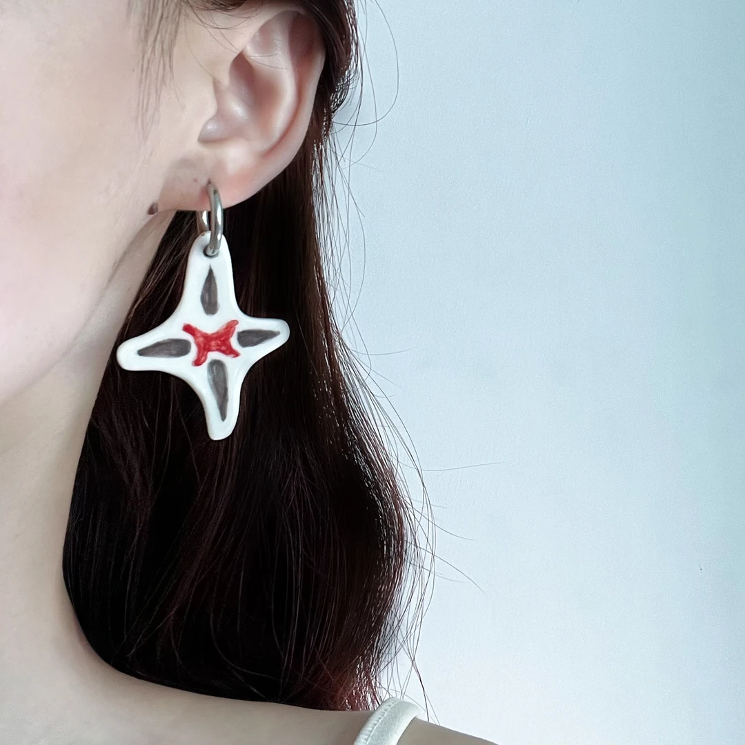 非金属陶瓷耳饰 陶瓷耳环耳饰复古素款耳扣星星简约