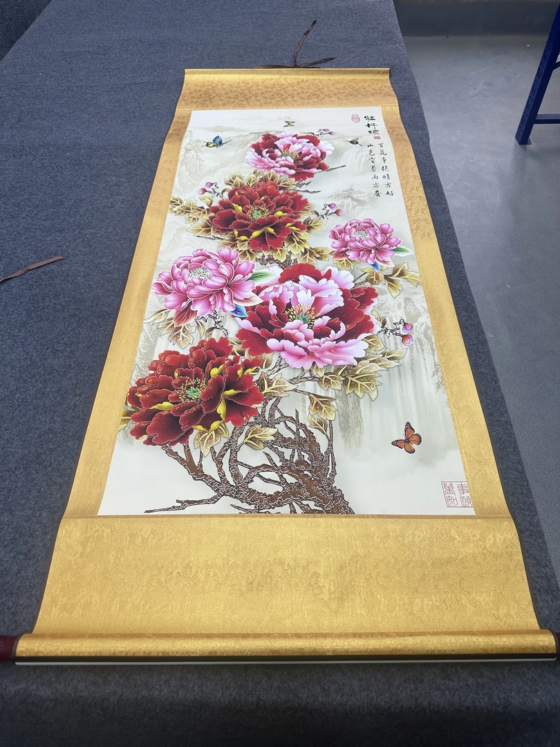 155*60（牡丹颂）客厅卧室客厅茶室高精复原微喷软装挂画手工装裱