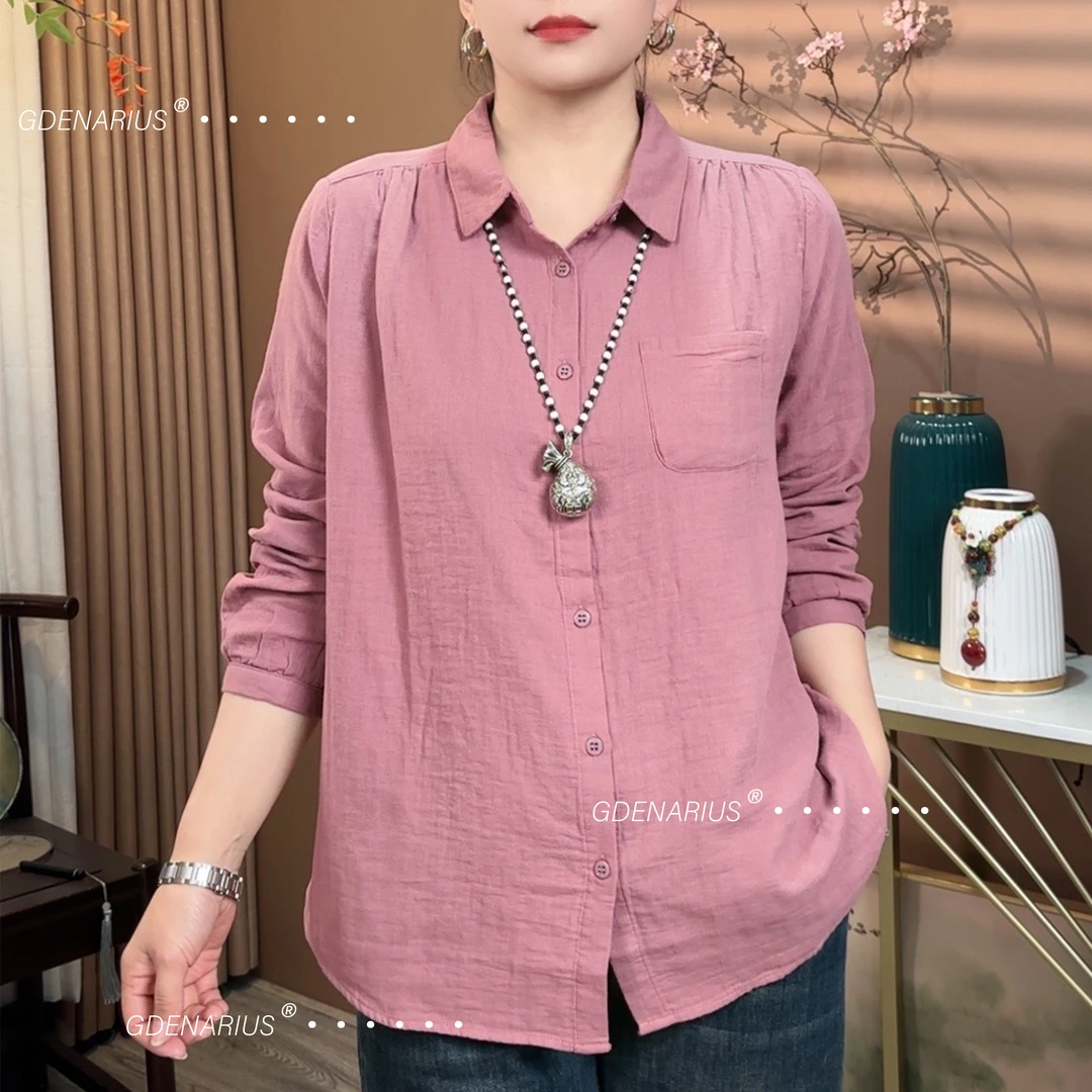 净版单兜纯棉方领长袖衬衫舒适好穿易打理上衣气质百搭显瘦内搭