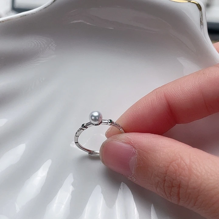 淡水珍珠戒指银S925镶嵌肉*