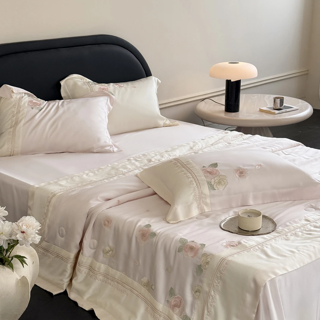 夏季凉感兰精天丝夏被四件套法式夏凉被可机洗空调被薄被子被芯