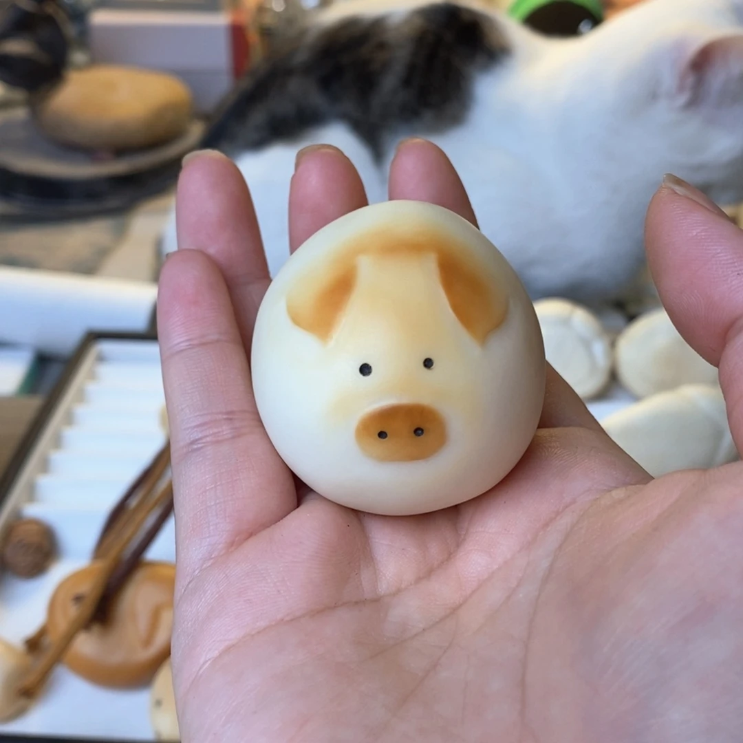 菩提根/象牙果把件福*，象牙果定制大团猪牙眼镶钻