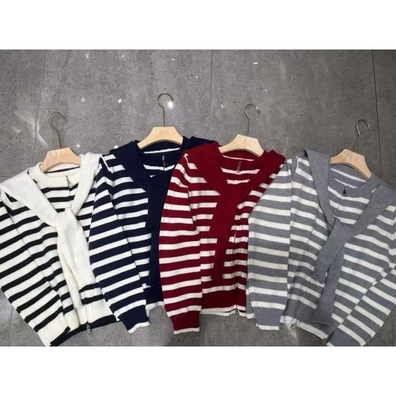 QY-韩版条纹披肩开衫百搭时尚休闲秋季新款长袖上衣YS-W045