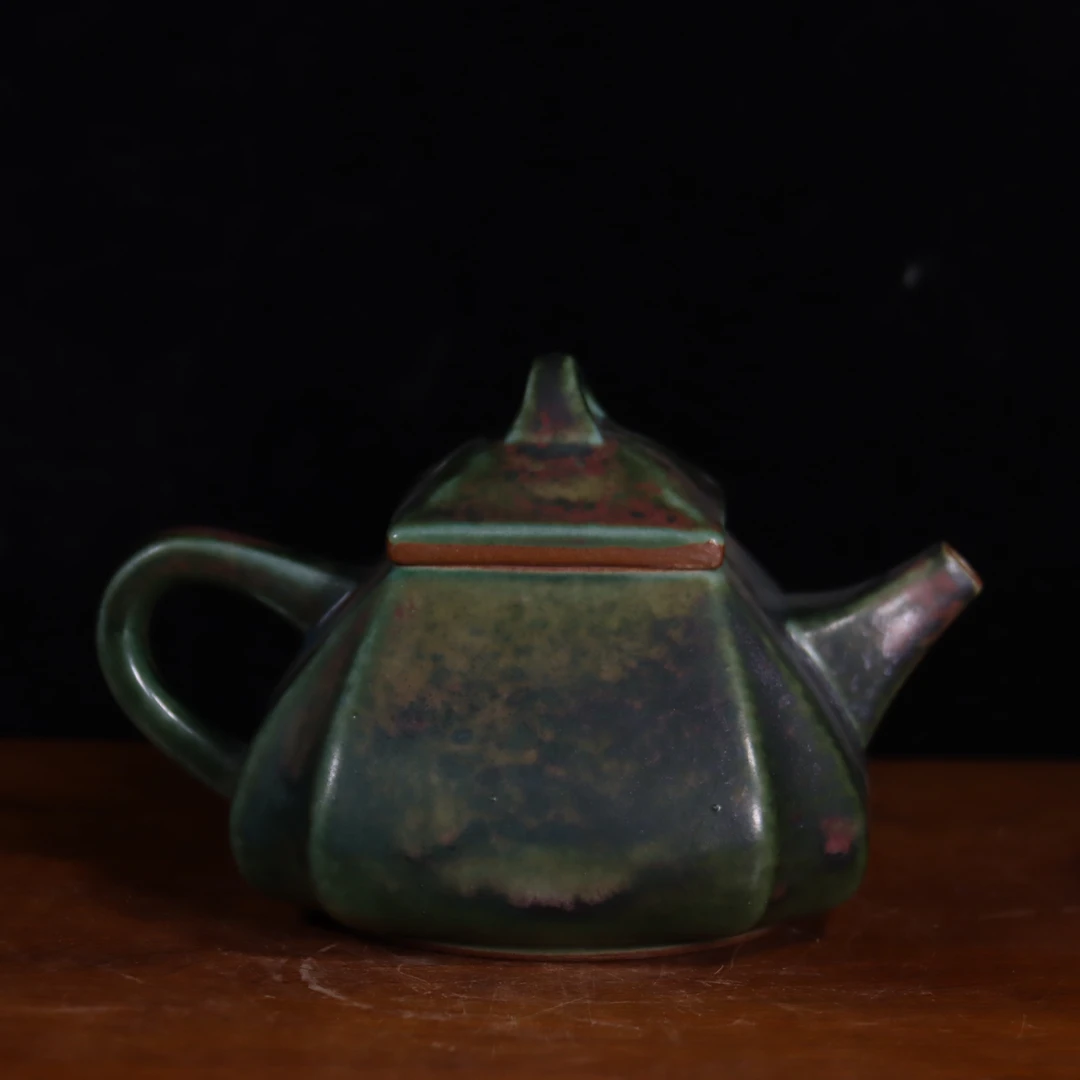 当代 轩泽瓷韵禹州钧瓷陶瓷手工茶具泡茶四方石瓢壶炭烧炉钧中式