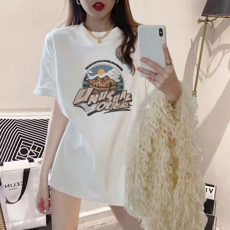 100%纯棉短袖创意印花T恤夏季韩版新款学生宽松显瘦百搭女上衣ins