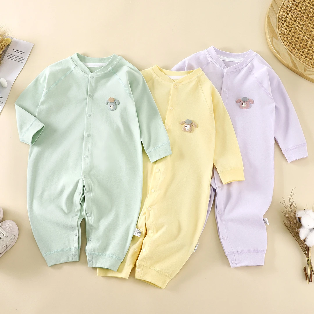 婴儿连体衣服纯棉新生儿宝宝哈衣爬服春秋无骨打底内衣睡衣外出服