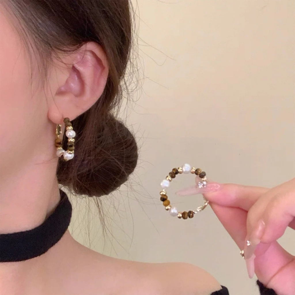 铜合金耳饰 D2123 S925银针虎眼耳圈美拉德个性气质独特耳饰女