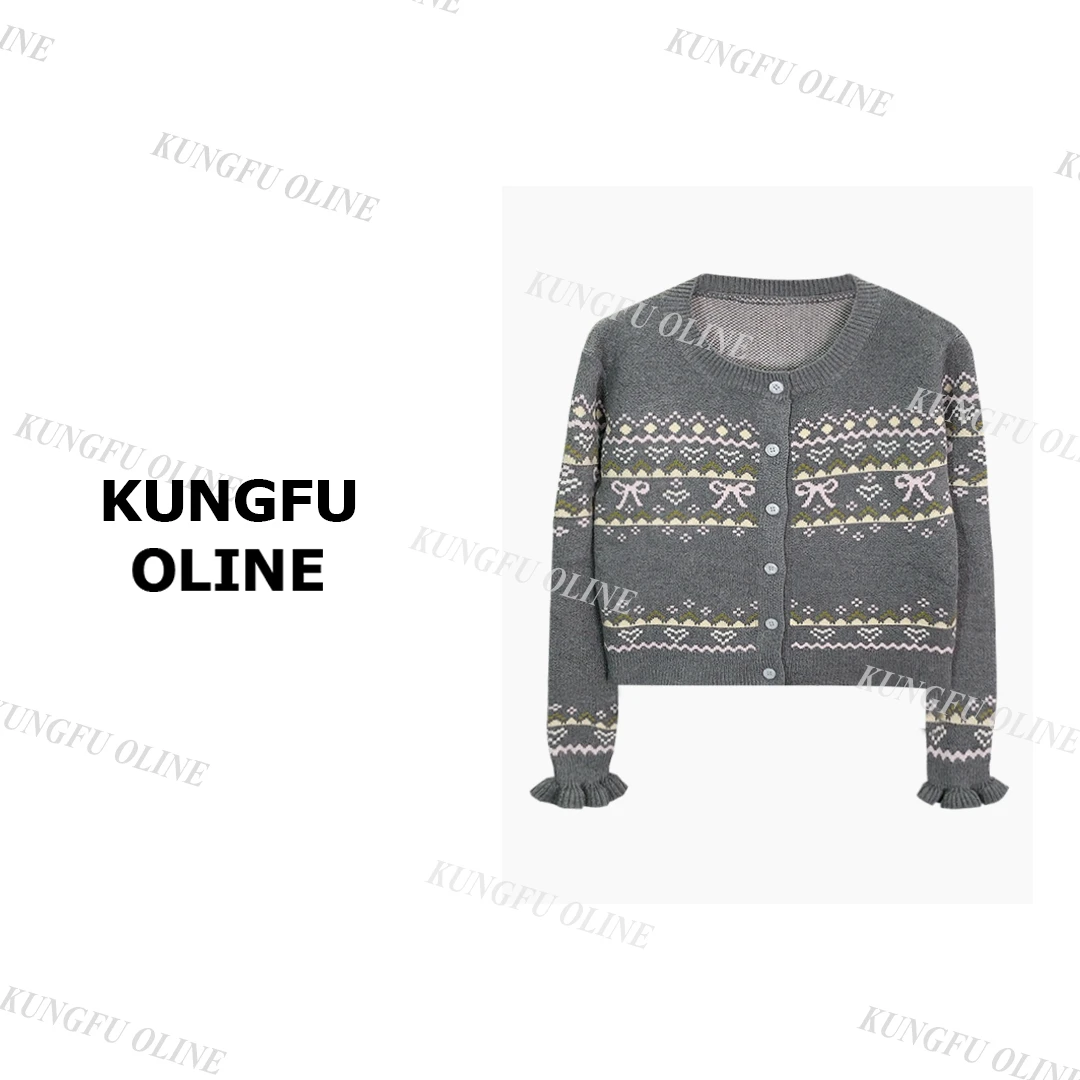 【小妖】KS7555小蝴蝶结开衫高级百搭设计师长袖针织衫女