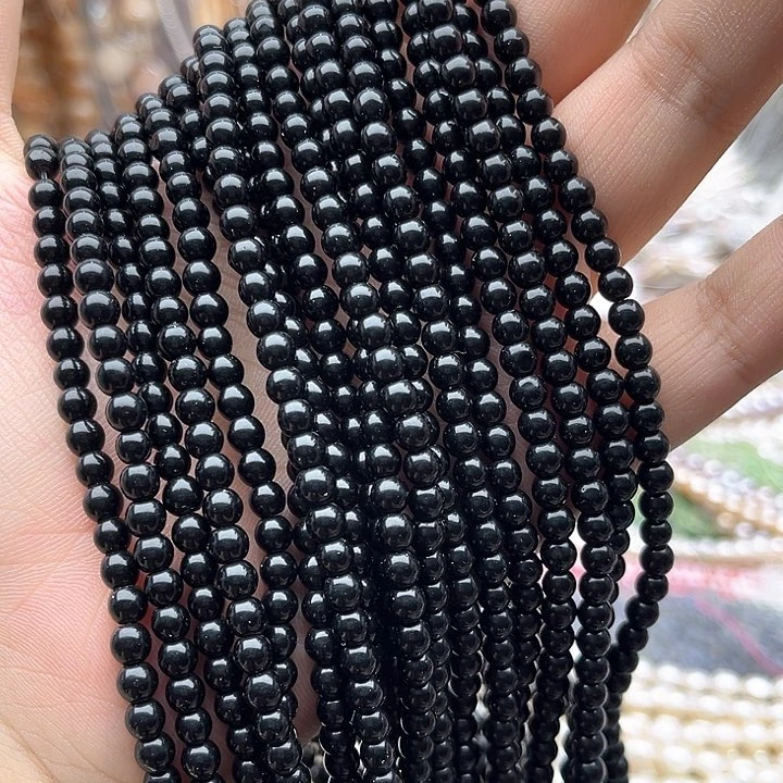 未镶嵌玛瑙/玉髓珠宝半成品2条4mm左右黑玛瑙