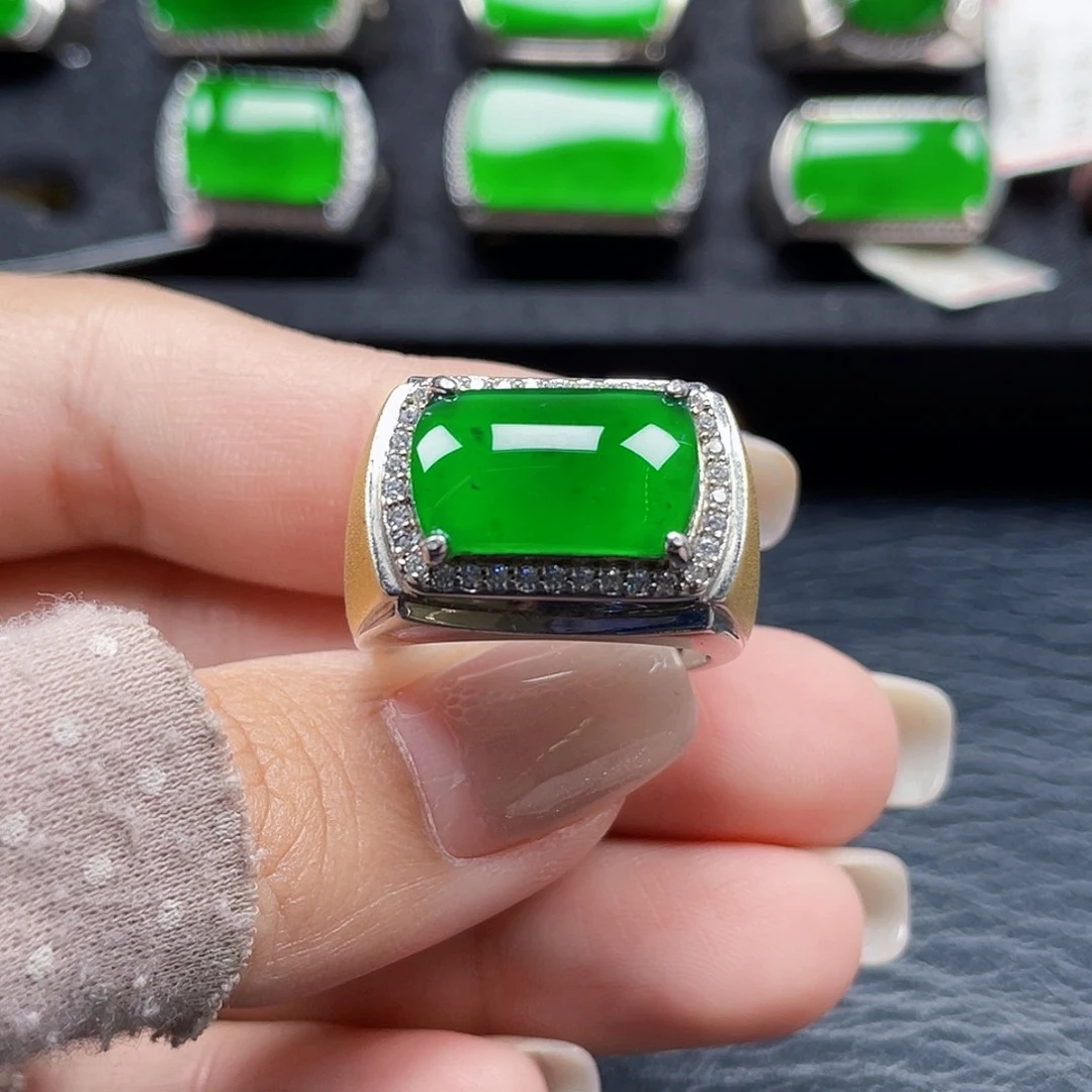 翡翠银S925镶嵌戒指天然A货翡翠没运费险2256