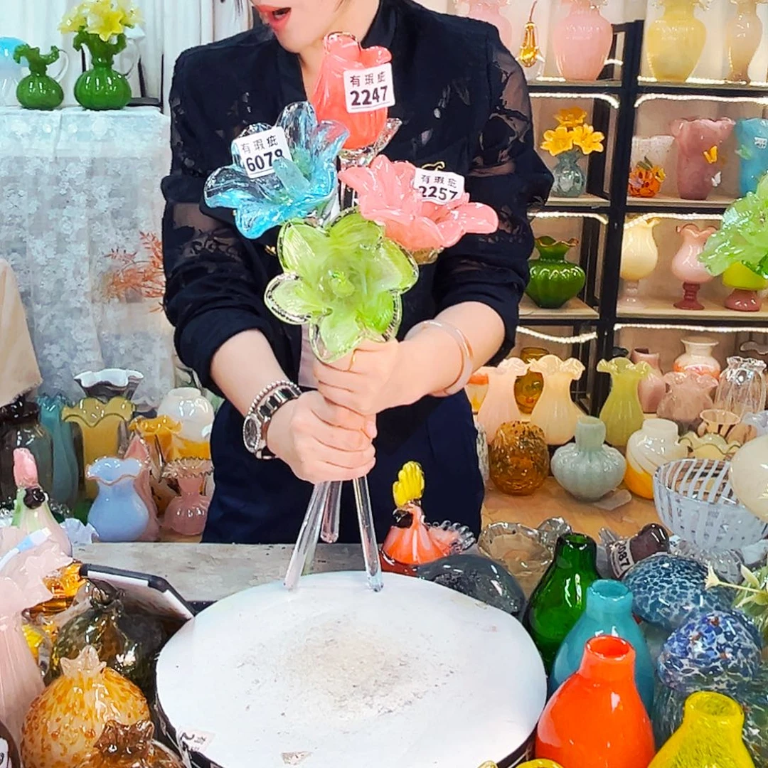 琉璃4朵瑕花家悦花器摆件