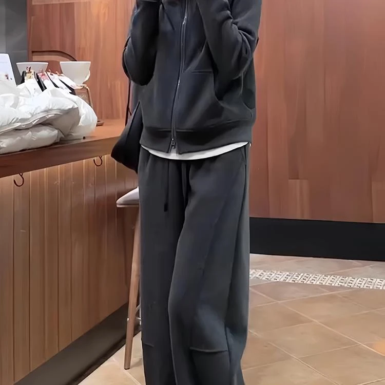 慵懒风休闲运动时尚套装女秋冬2025新款百搭卫衣外套阔腿裤两件套