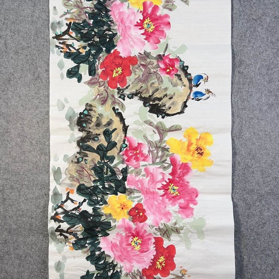 国画377 牡丹之花之叶的颜色和