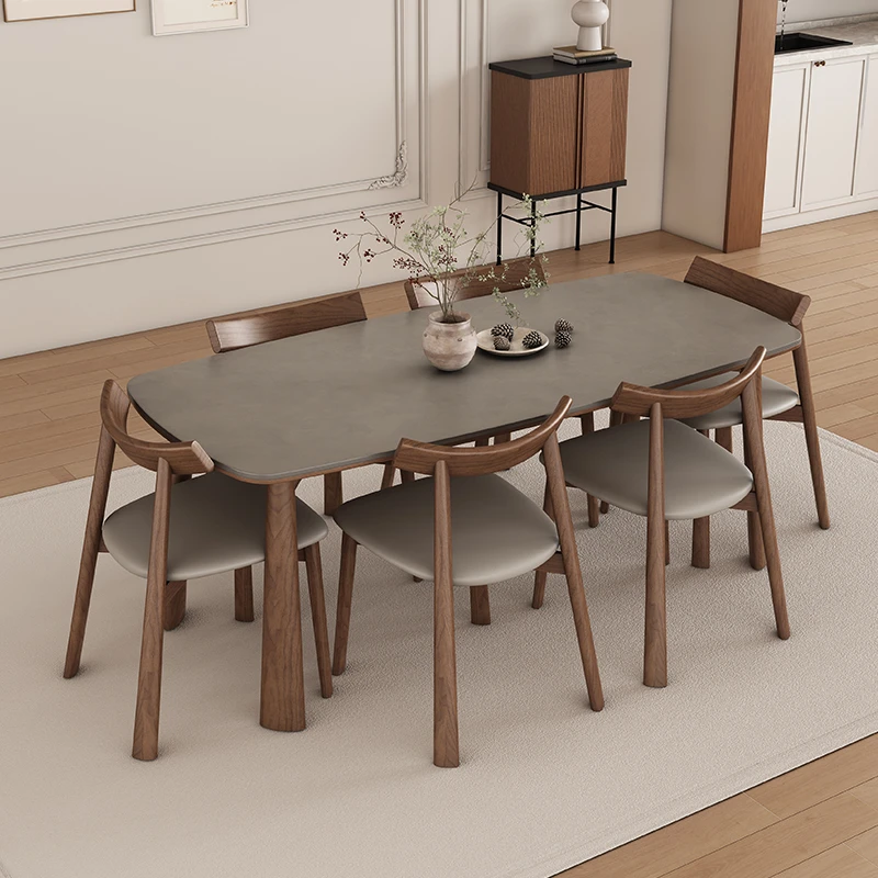 实木岩板餐桌2025新款现代简约家用小户型北欧饭桌岩板餐桌椅组合