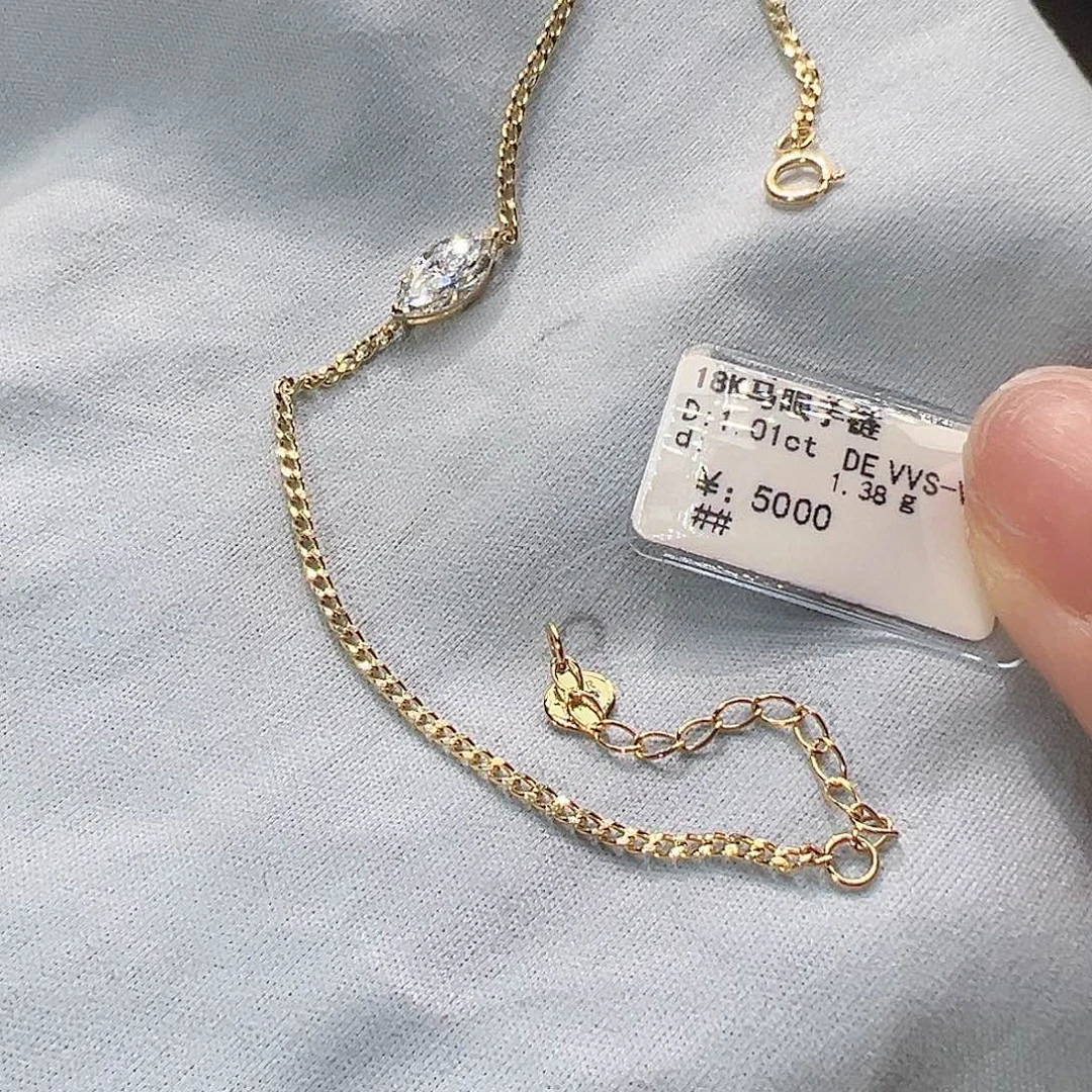 18K金镶嵌套链实验室培育钻石1克拉，马眼形手链
