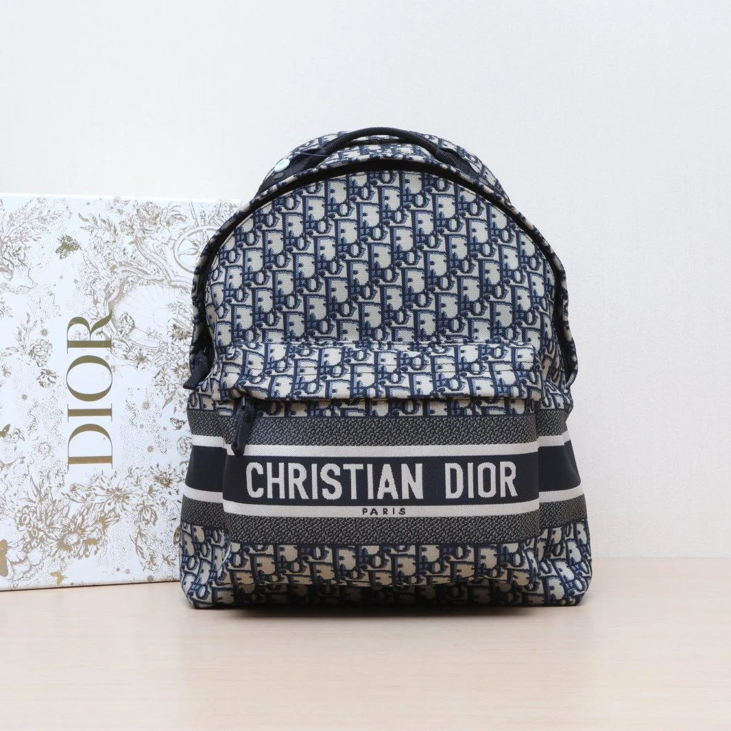 99新 DIOR/迪奥 小花佳珊Diortravel 双肩包 大号 35 蓝色 帆布