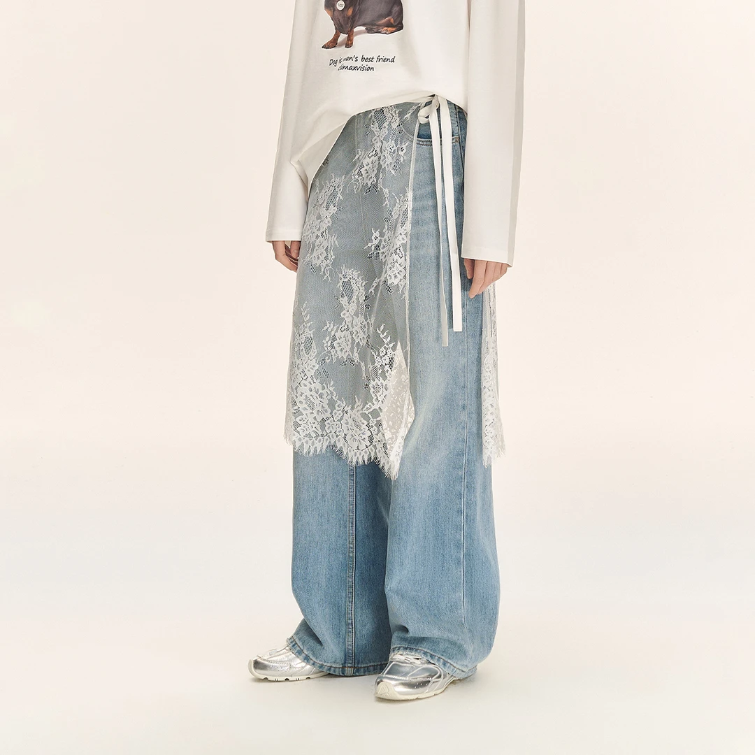 CLIMAX VISION立体几何花卉图案/垂感轻薄一片式绑带蕾丝叠穿屁帘