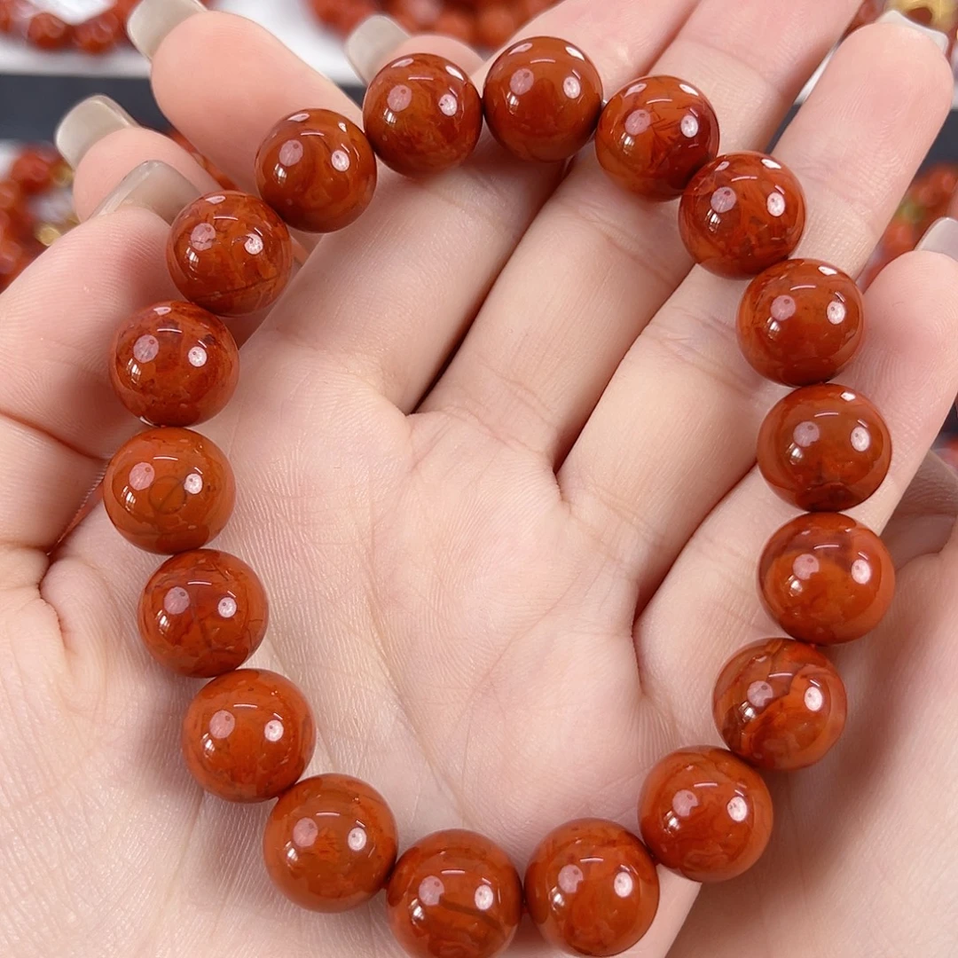 南红玛瑙未镶嵌瓦西柿子红火焰11mm手串