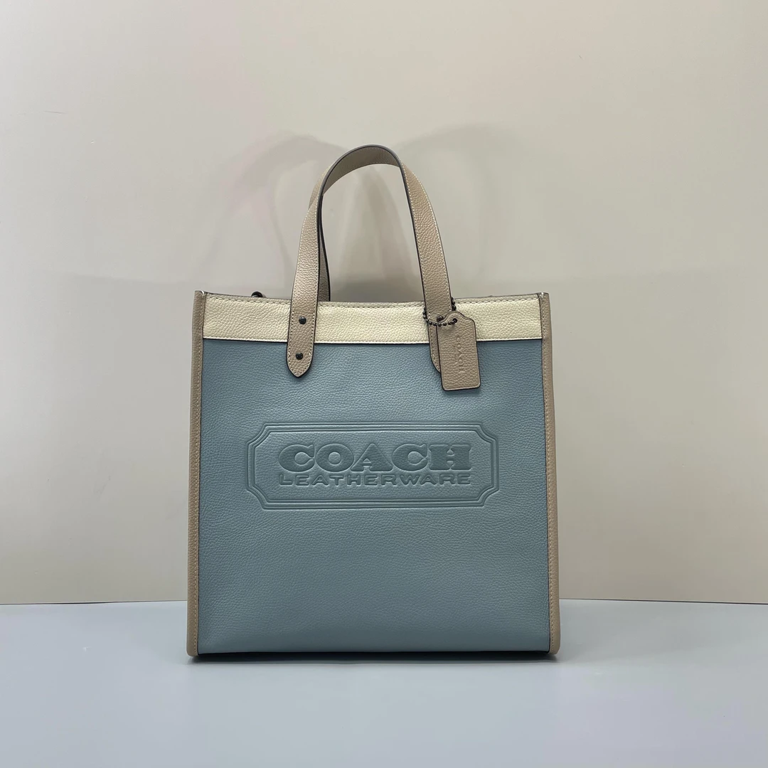 95新 COACH/蔻驰 小林/field三拼蓝方托包30*30*15cmA081505
