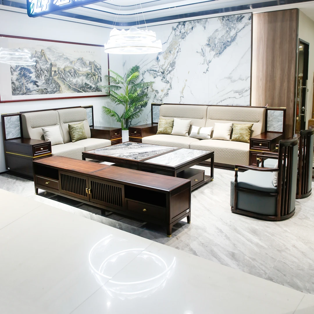 （大利家具）DYH-SF855沙发组合茶几电视柜黑檀木成套中式
