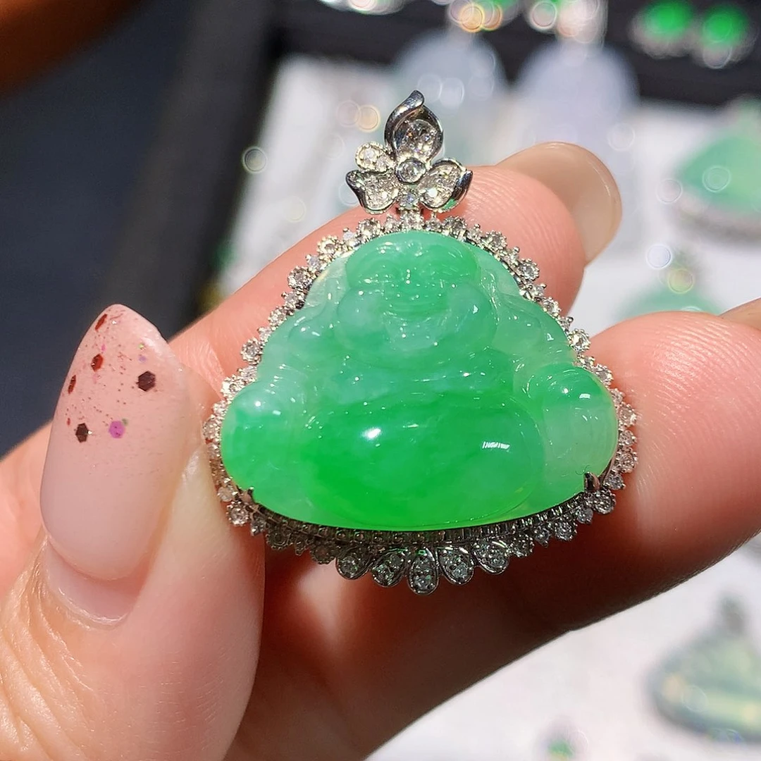 翡翠18K金镶嵌吊坠(不含链)