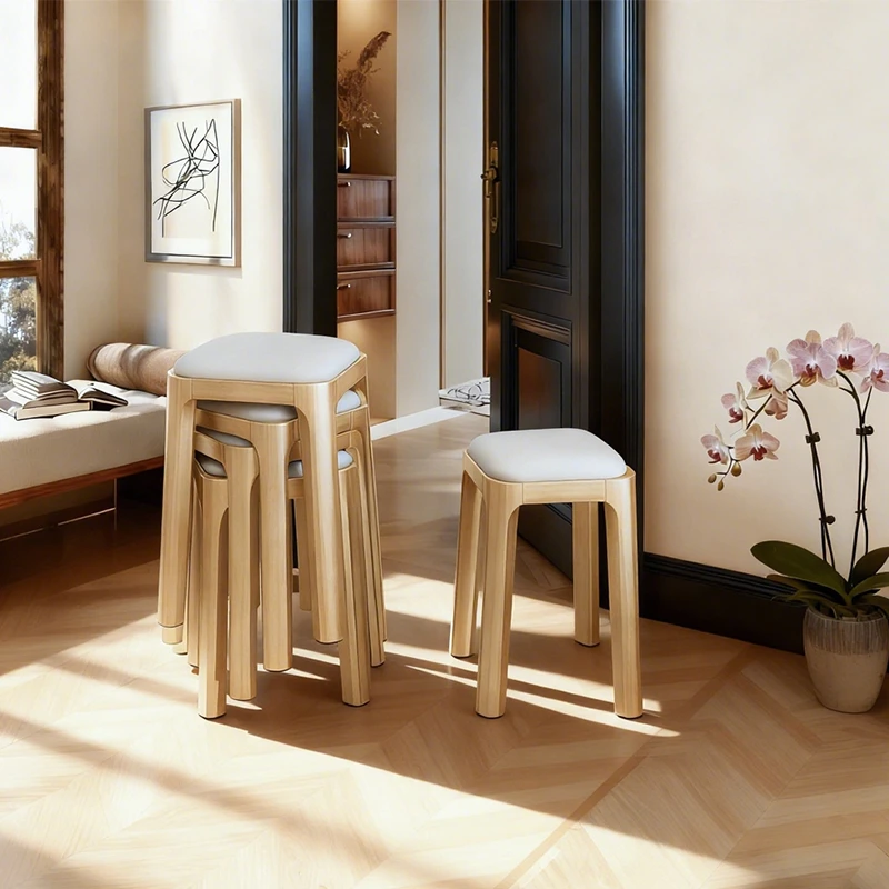 家用软包方凳客厅可叠放备用餐桌凳结实耐用加厚凳面卧室梳妆凳子