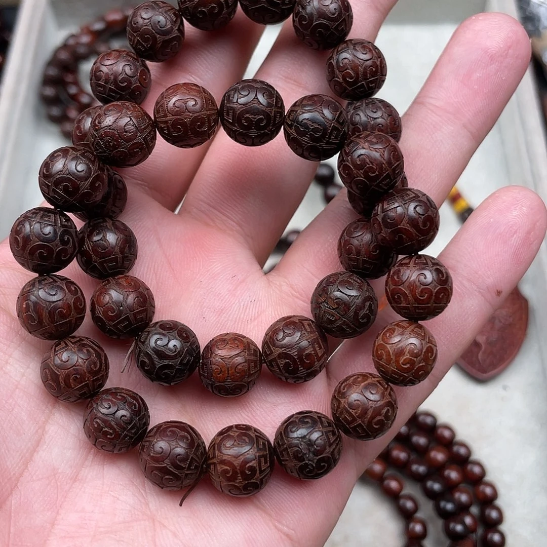 檀香紫檀（小叶紫檀）手串/手链微瑕 1.2 雕刻 2条