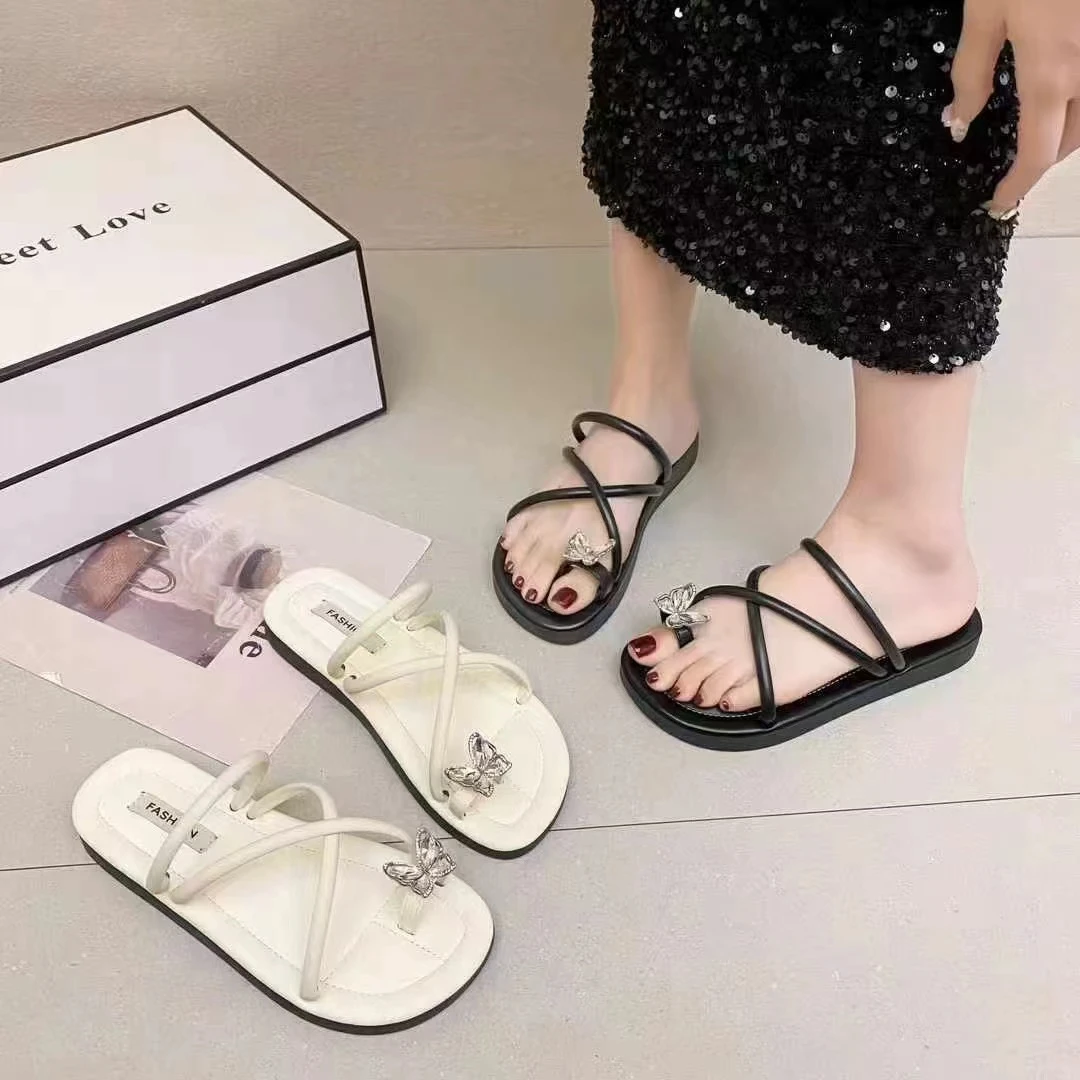 蝴蝶结水钻平底凉拖（611-3）