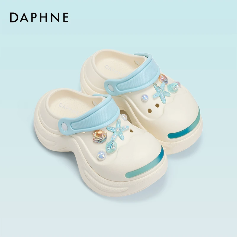 达芙妮厚底云朵洞洞鞋女2025新款夏季包头拖鞋外穿凉鞋增高沙滩鞋