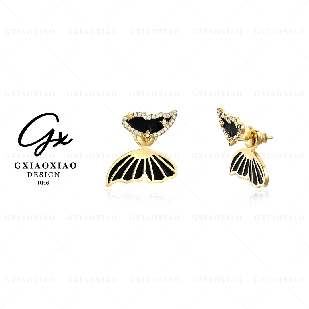 G XIAOXIAO 镀K金 【风吹帘幕】时尚气质百搭翅膀耳环 RH6