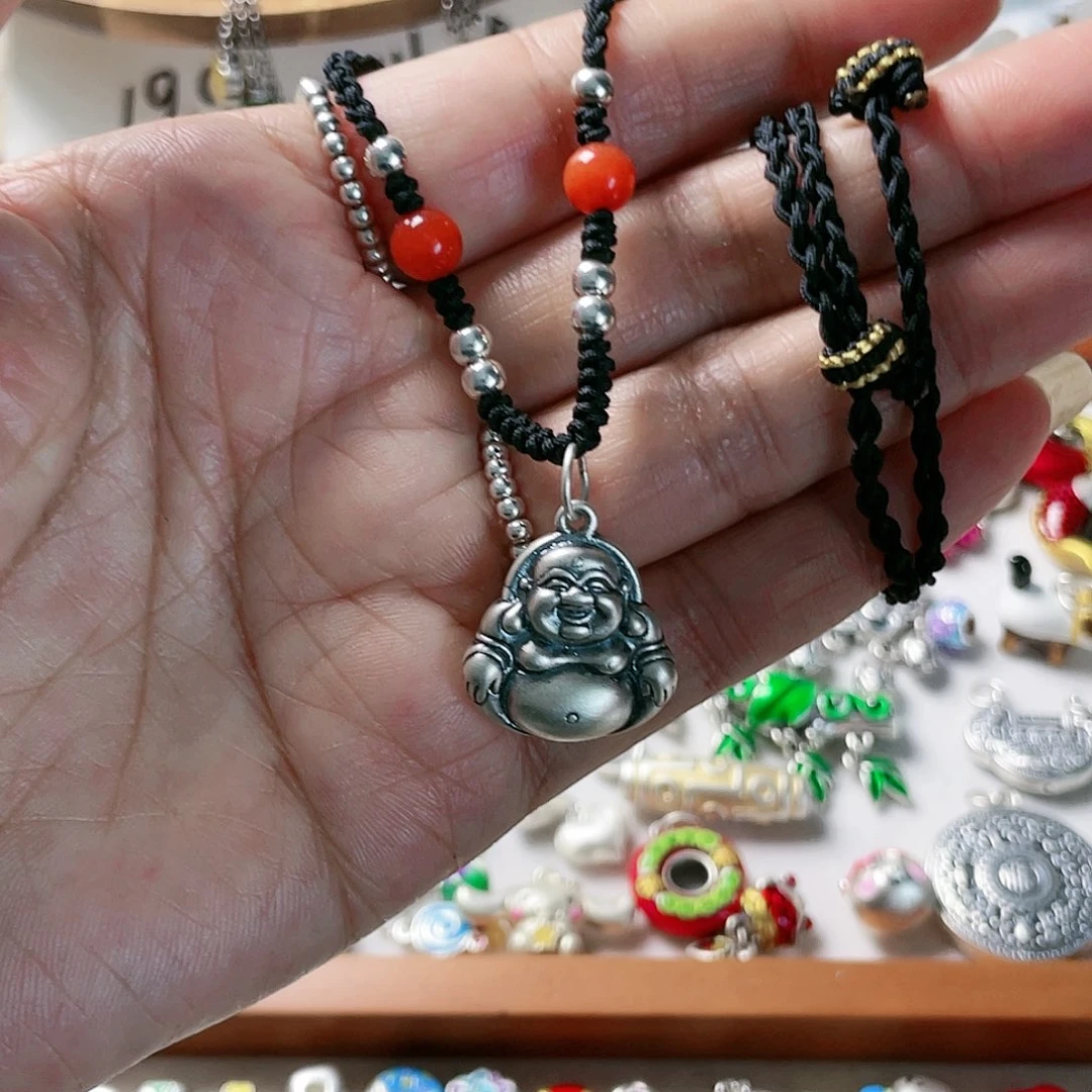 珐琅吊坠足银小佛公: