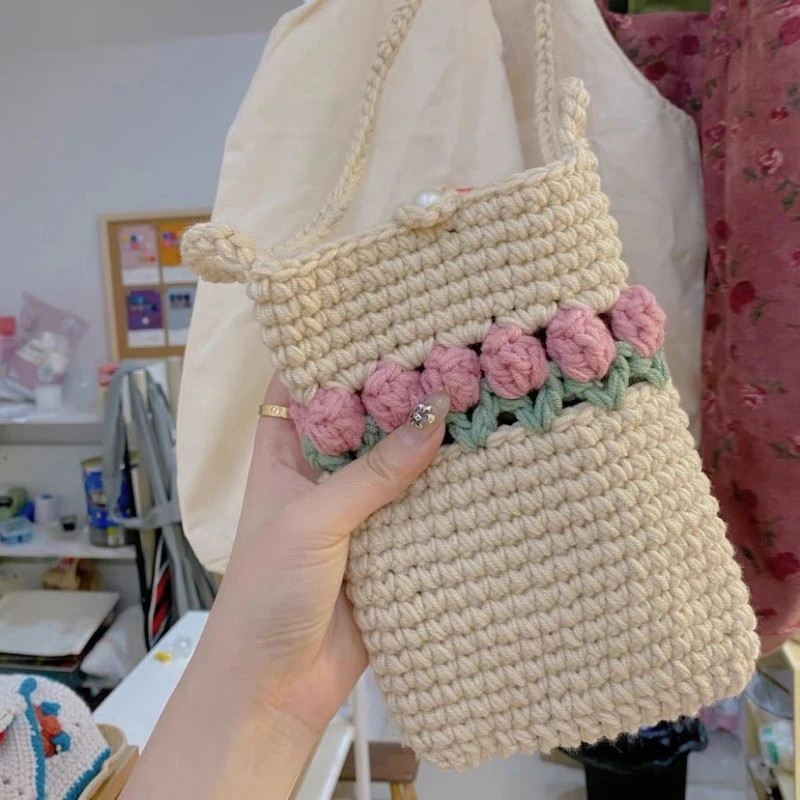 （材料包）郁金香手机包diy材料包毛线钩针钩织斜挎包单肩包春日外