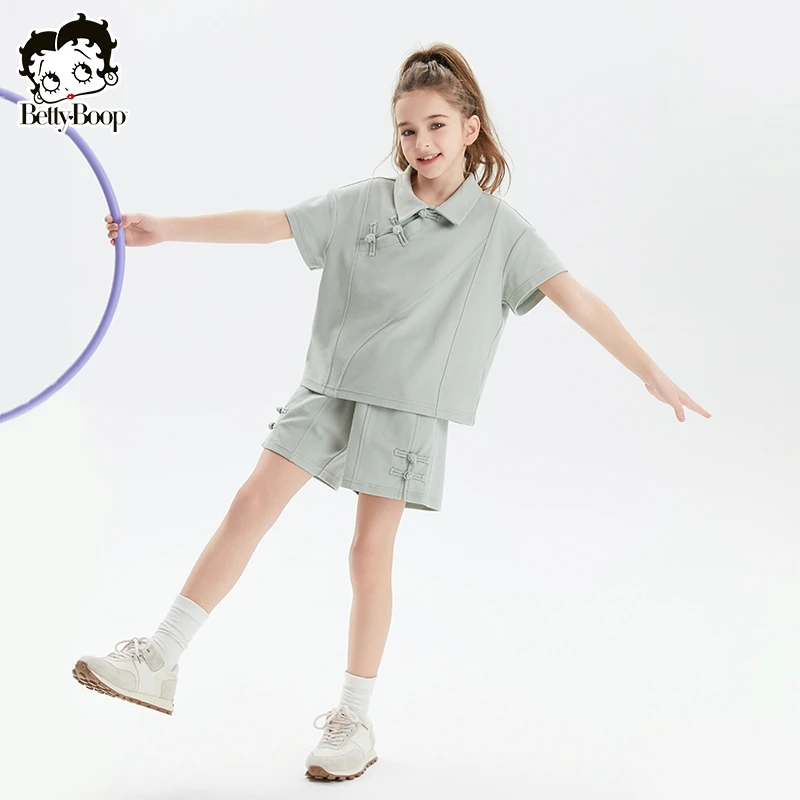 贝蒂女童夏季新中式短袖T恤短裤套装2025年中大童儿童两件套25261