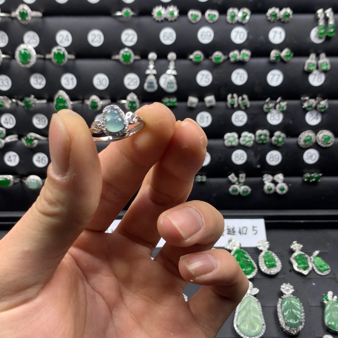 没***茶翡翠银S925镶嵌戒指