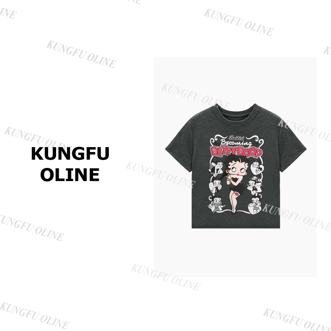 【小妖】T4765春季流行款卡通印花圆领短袖T恤潮流休闲上衣