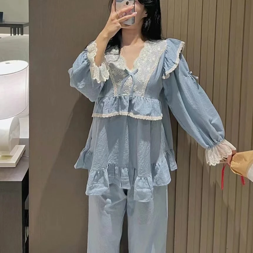 【树下优品】韩国LUNALUZ新款情侣款棉丝垂感舒适家居服睡衣套装