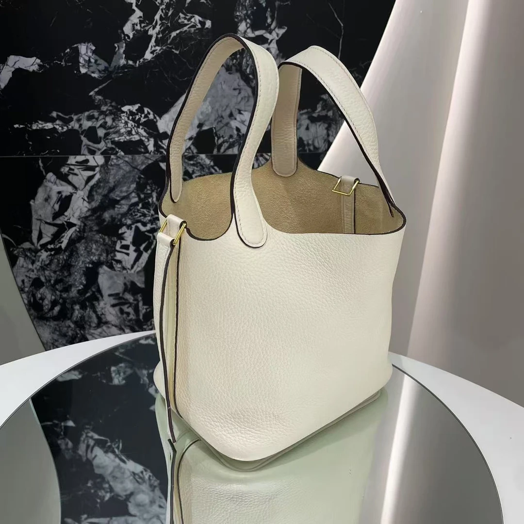 95新 Hermes/爱马仕 98新 z刻 I2奶油白金扣菜篮子18 手提包