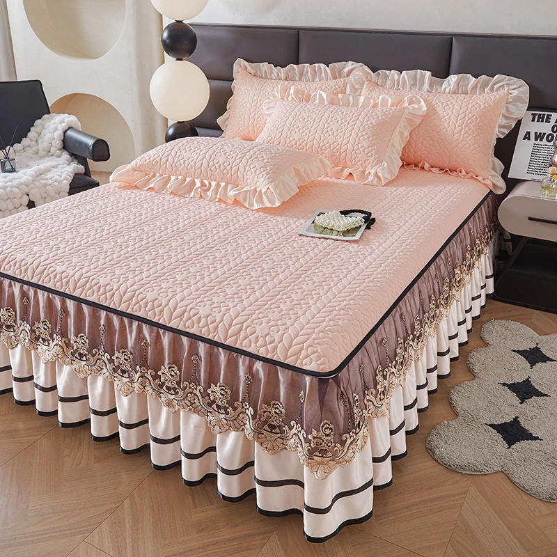 2025夏日凉感软凉席乳胶可拆卸床裙法式蕾丝床罩冰丝软席可水洗