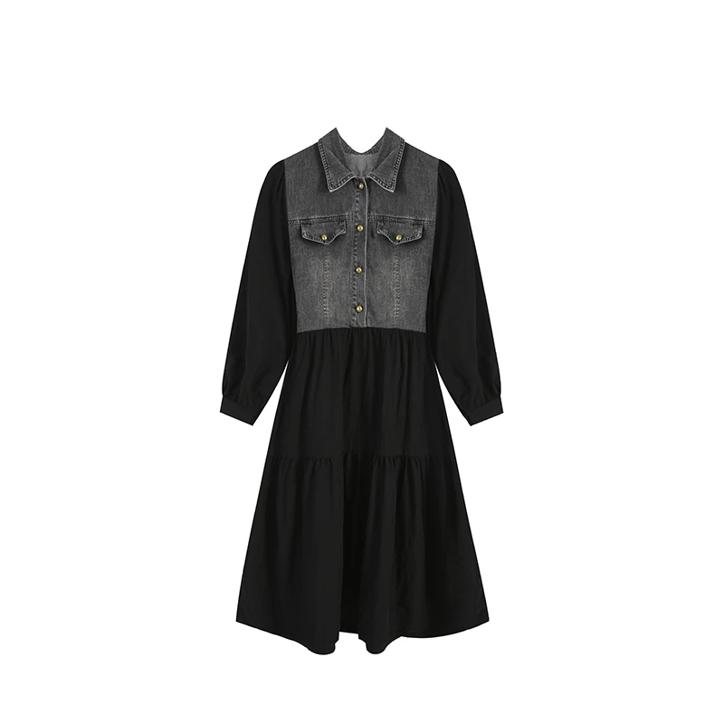 黑拼蓝连衣裙ZL103430