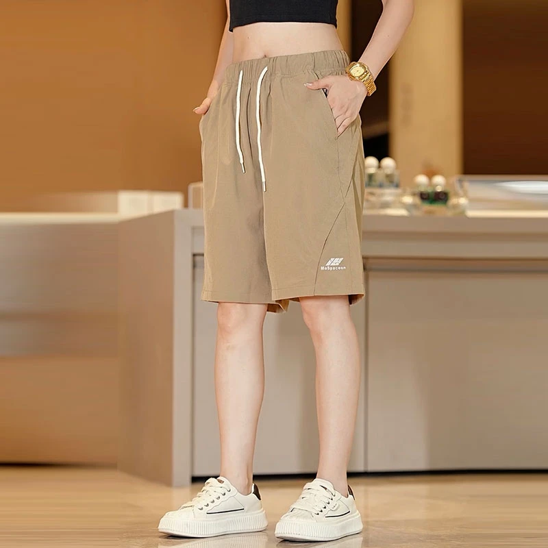 2025夏季新款冰丝男士休闲裤网孔透气高档抽绳松紧腰薄款五分裤