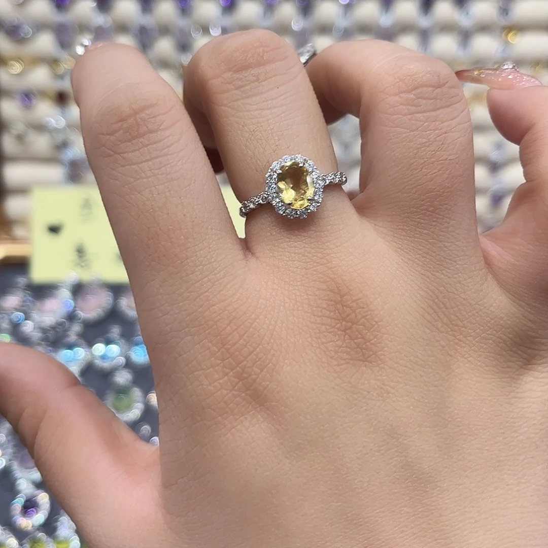 黄晶戒指银S925镶嵌