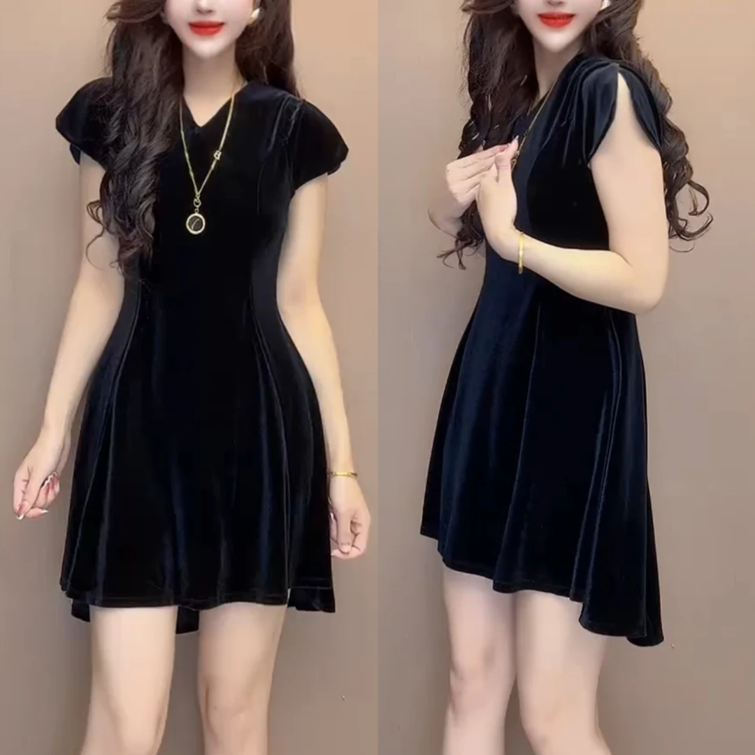 夏季新款时尚百搭小个子高奢简约收腰女装连衣裙