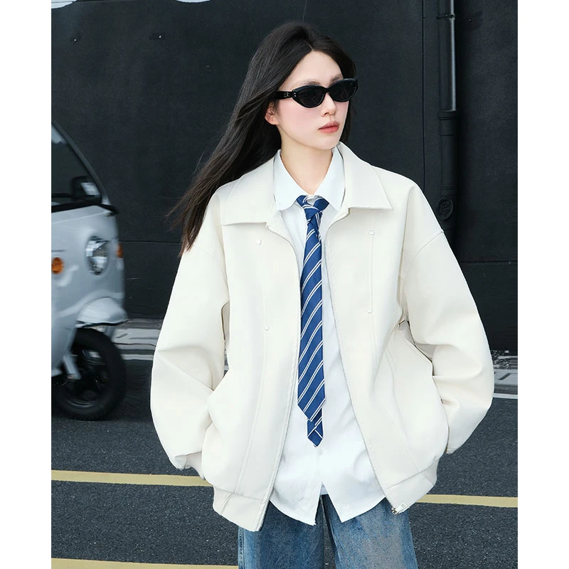 秋冬加厚翻领皮夹克男女机车服潮牌防风防寒情侣宽松男士外套