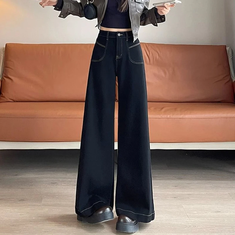 显瘦阔腿高腰宽松百搭女2025年复古春秋季牛仔阔腿长裤