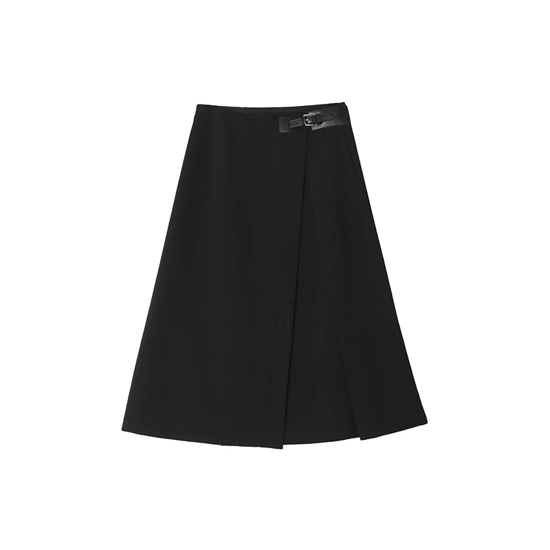 明星同款 摩登剪裁法式优雅高定气质黑色A字半身裙22012