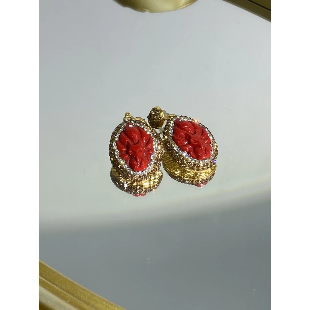 铜合金合成锆石耳饰 TTSD 红色九尾狐时尚潮流百搭款耳饰 153