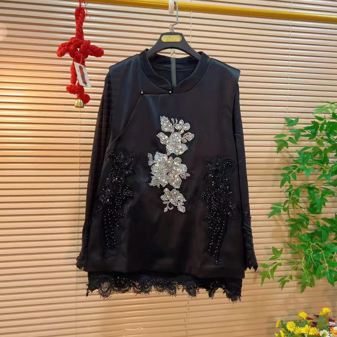 复古文艺重工别致马甲打底俩件套胖YY2025春季新款新中式国风套装