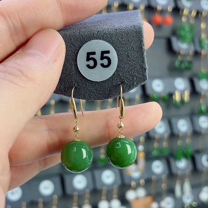 和田玉18K金镶嵌耳饰