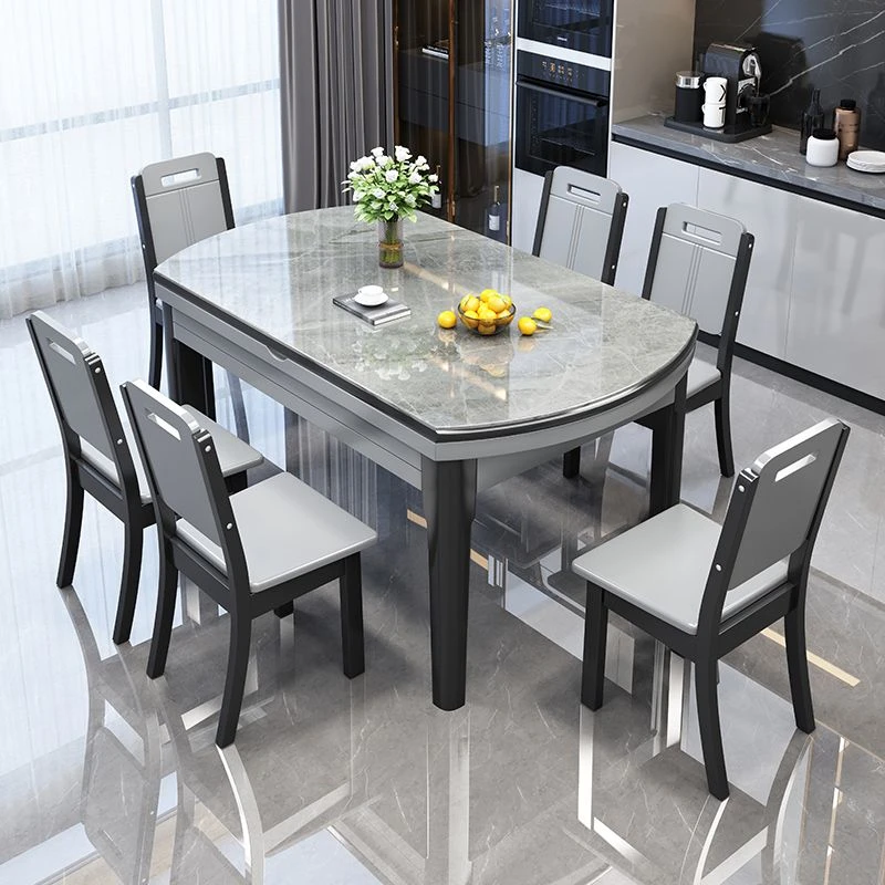 2025亮光岩板餐桌意式轻奢可伸缩变圆桌现代简约方圆两用餐桌